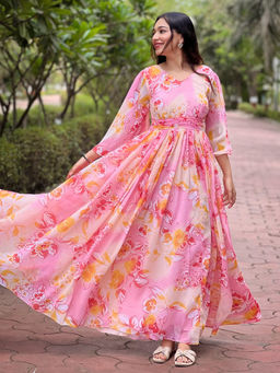 Vastranand - Pink Floral Printed Dress
