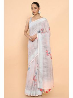 Soch - Women Grey Linen Floral Saree with Unstitched Blouse