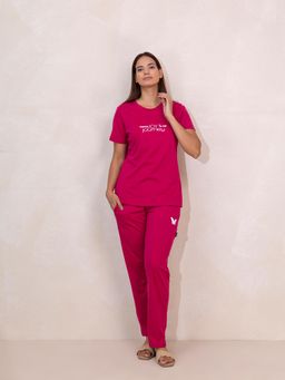 TITTLI - Women Solid Pure Cotton T-Shirt and Pyjama Night Suit