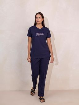 TITTLI - Women Solid Pure Cotton T-Shirt and Pyjama Night Suit