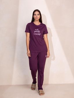 TITTLI - Women Solid Pure Cotton T-Shirt and Pyjama Night Suit