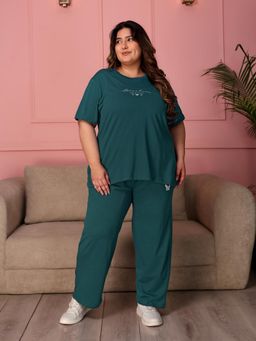 TITTLI - Women Plus Size Solid Pure Cotton T-Shirt and Pyjama Night Suit