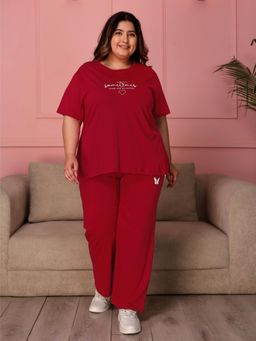 TITTLI - Women Plus Size Solid Pure Cotton T-Shirt and Pyjama Night Suit