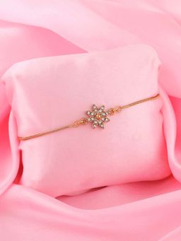 Estele - Gold Plated Ornamental Flower Bracelet with Austrian Crystals for Women