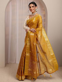 Libas - Mustard Floral Woven Design Saree With Unstitched Blouse