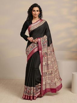 Libas - Black Printed And Woven Design Saree With Unstitched Blouse