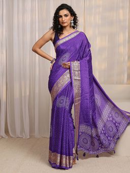 Libas - Purple Bandhani & Woven Design Saree With Unstitched Blouse