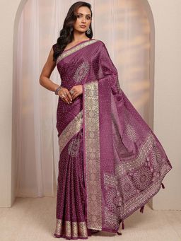 Libas - Purple Bandhani & Woven Design Saree With Unstitched Blouse