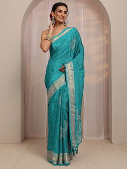 Libas - Blue Bandhani & Woven Design Saree With Unstitched Blouse