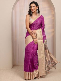 Libas - Pink Ethnic Motif Zari Woven Design Saree With Unstitched Blouse
