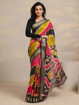 Libas - Multi Ethnic Motif Zari Woven Design Saree With Unstitched Blouse