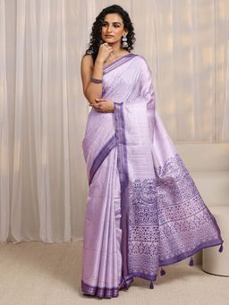 Libas - Lavender Floral Printed Saree With Unstitched Blouse