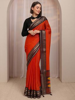Libas - Orange Zari Woven Design Saree With Unstitched Blouse