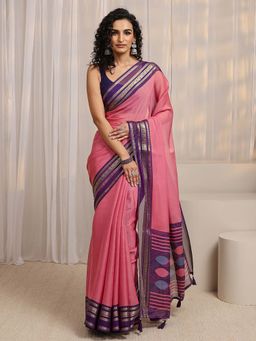 Libas - Pink Zari Woven Design Saree With Unstitched Blouse