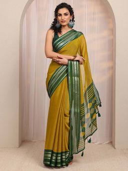 Libas - Mustard Zari Woven Design Saree With Unstitched Blouse