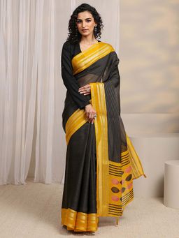 Libas - Black Zari Woven Design Saree With Unstitched Blouse
