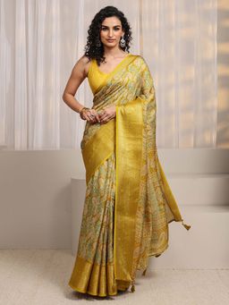 Libas - Mustard Paisley Printed & Zari Woven Design Saree With Unstitched Blouse