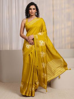 Libas - Mustard Ethnic Motif Zari Woven Design Saree With Unstitched Blouse