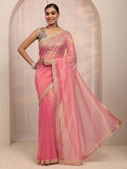 Libas - Pink Gotta Patti Embellished Border Design Saree With Unstitched Blouse