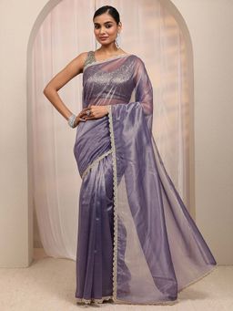 Libas - Purple Gotta Patti Embellished Border Design Saree With Unstitched Blouse