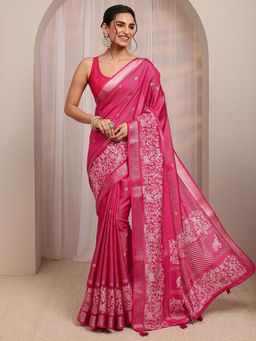Libas - Pink Ethnic Motif Zari Woven Design Saree With Unstitched Blouse