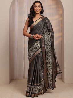 Libas - Black Ethnic Motif Zari Woven Design Saree With Unstitched Blouse