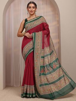 Libas - Red Ethnic Motif Printed Border Design Saree With Unstitched Blouse