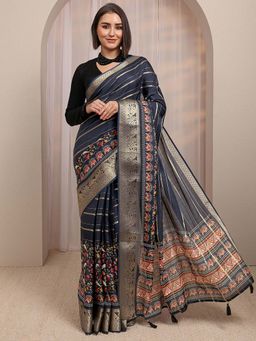 Libas - Black Floral Woven Design Saree With Unstitched Blouse