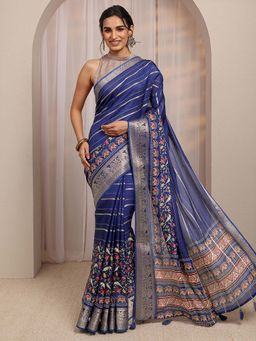 Libas - Blue Floral Woven Design Saree With Unstitched Blouse