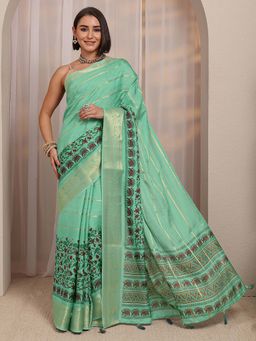 Libas - Green Floral Woven Design Saree With Unstitched Blouse