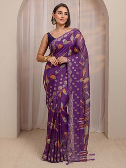 Libas - Purple Printed Zari Woven Design Saree With Unstitched Blouse