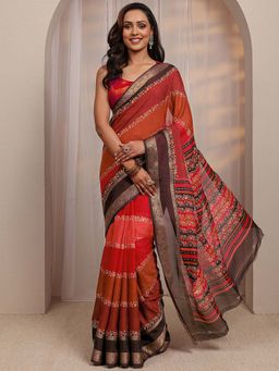 Libas - Multi Color Block & Zari Woven Design Saree With Unstitched Blouse