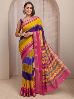 Libas - Multi Color Block & Zari Woven Design Saree With Unstitched Blouse