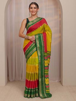 Libas - Multi Color Block & Zari Woven Design Saree With Unstitched Blouse