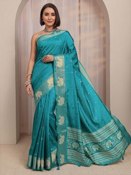 Libas - Blue Ethnic Motif Zari Woven Design Saree With Unstitched Blouse