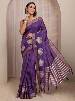 Libas - Purple Woven Design Saree With Unstitched Blouse