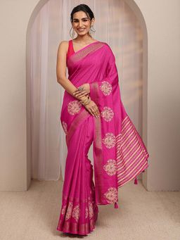 Libas - Pink Woven Design Saree With Unstitched Blouse
