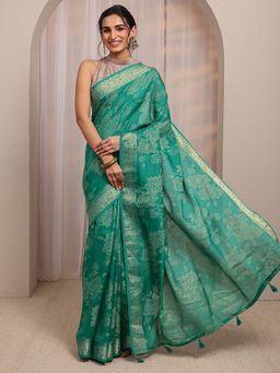 Libas - Green Floral Woven Design Saree With Unstitched Blouse