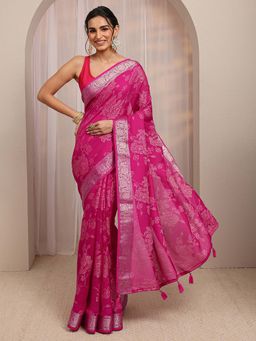 Libas - Pink Floral Woven Design Saree With Unstitched Blouse