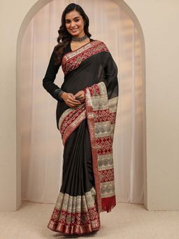 Libas - Black Zari Woven Design Saree With Unstitched Blouse