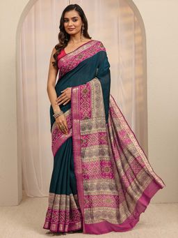 Libas - Navy Zari Woven Design Saree With Unstitched Blouse