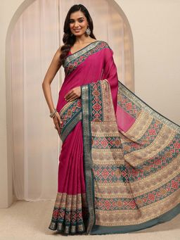 Libas - Pink Zari Woven Design Saree With Unstitched Blouse