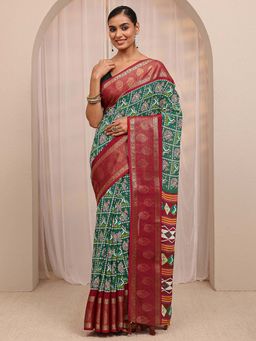 Libas - Green Ethnic Motif Printed Zari Woven Design Saree With Unstitched Blouse