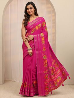 Libas - Pink Zari Woven Design Saree With Unstitched Blouse