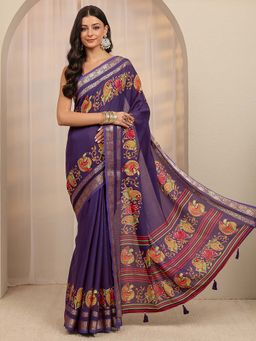 Libas - Purple Zari Woven Design Saree With Unstitched Blouse