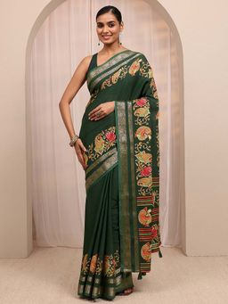 Libas - Green Zari Woven Design Saree With Unstitched Blouse