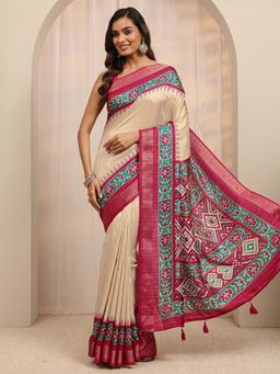 Libas - Beige Zari Woven Design Saree With Unstitched Blouse