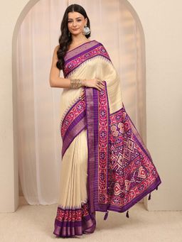 Libas - Beige Zari Woven Design Saree With Unstitched Blouse