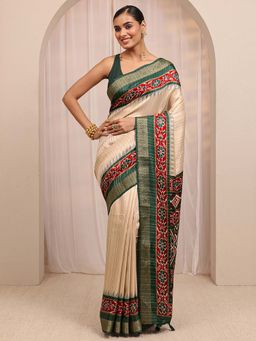 Libas - Beige Zari Woven Design Saree With Unstitched Blouse