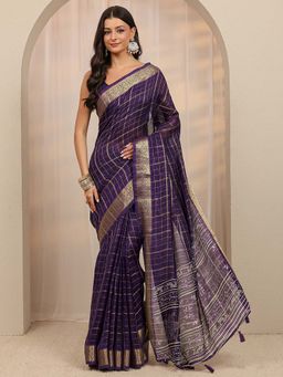 Libas - Purple Printed Zari Woven Design Saree With Unstitched Blouse